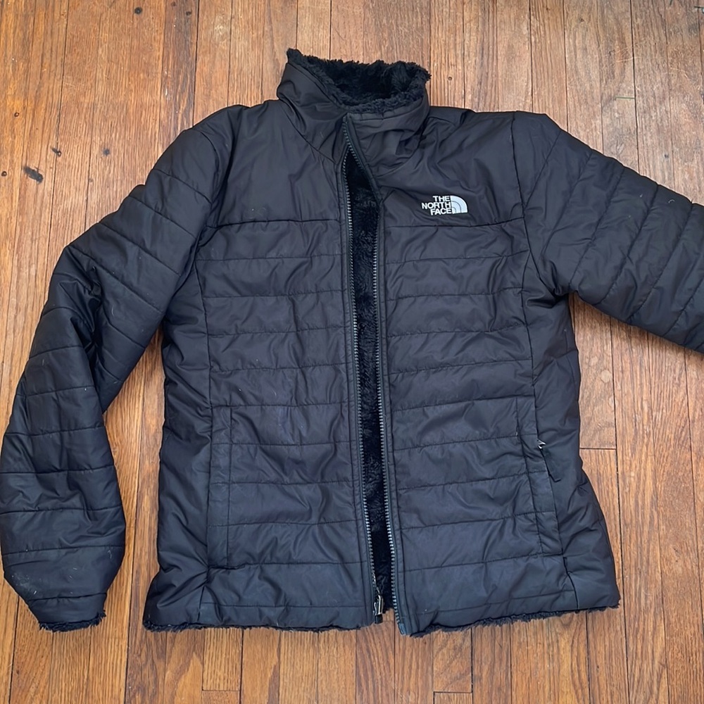 girls large north face reversible jacket